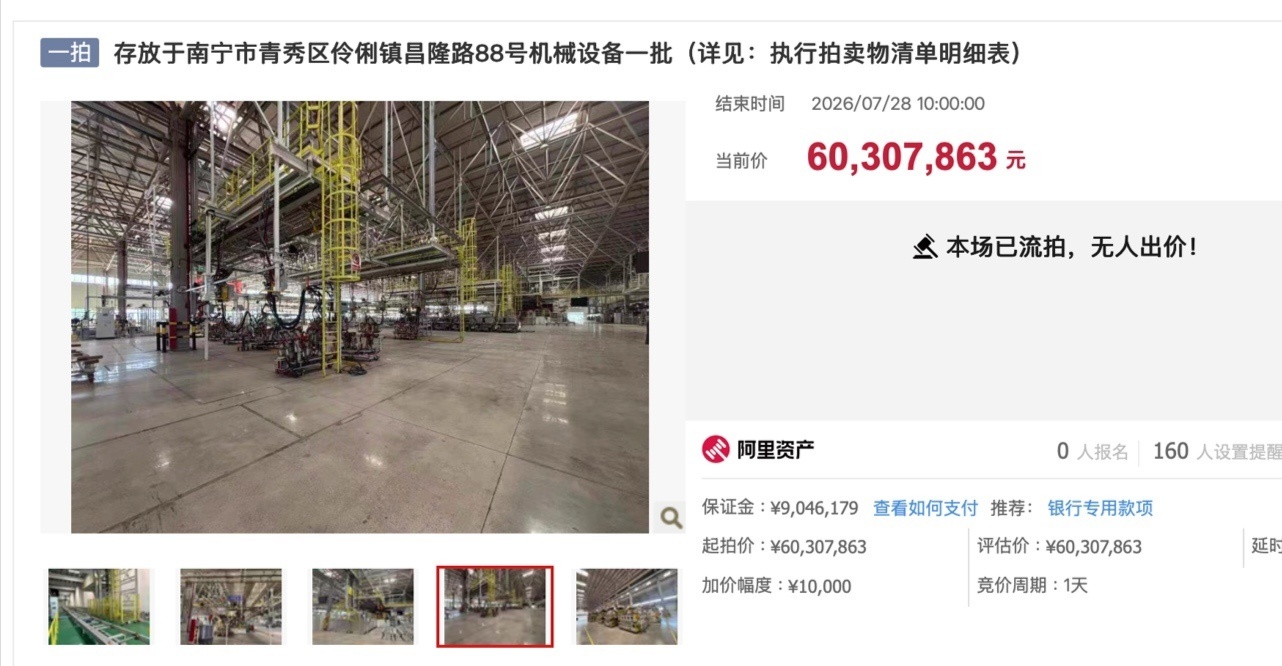 【规划总投资 35 亿的哪吒汽车工厂，6030.79 万元甩卖生产机械设备因无人