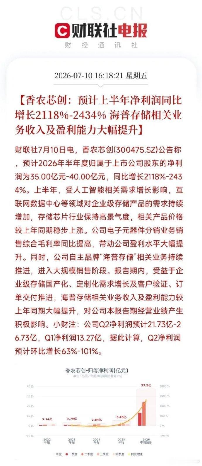 收盘后，一条业绩预告像一颗深水炸弹，炸响在近期因存储芯片价格博弈而略显躁动的A股