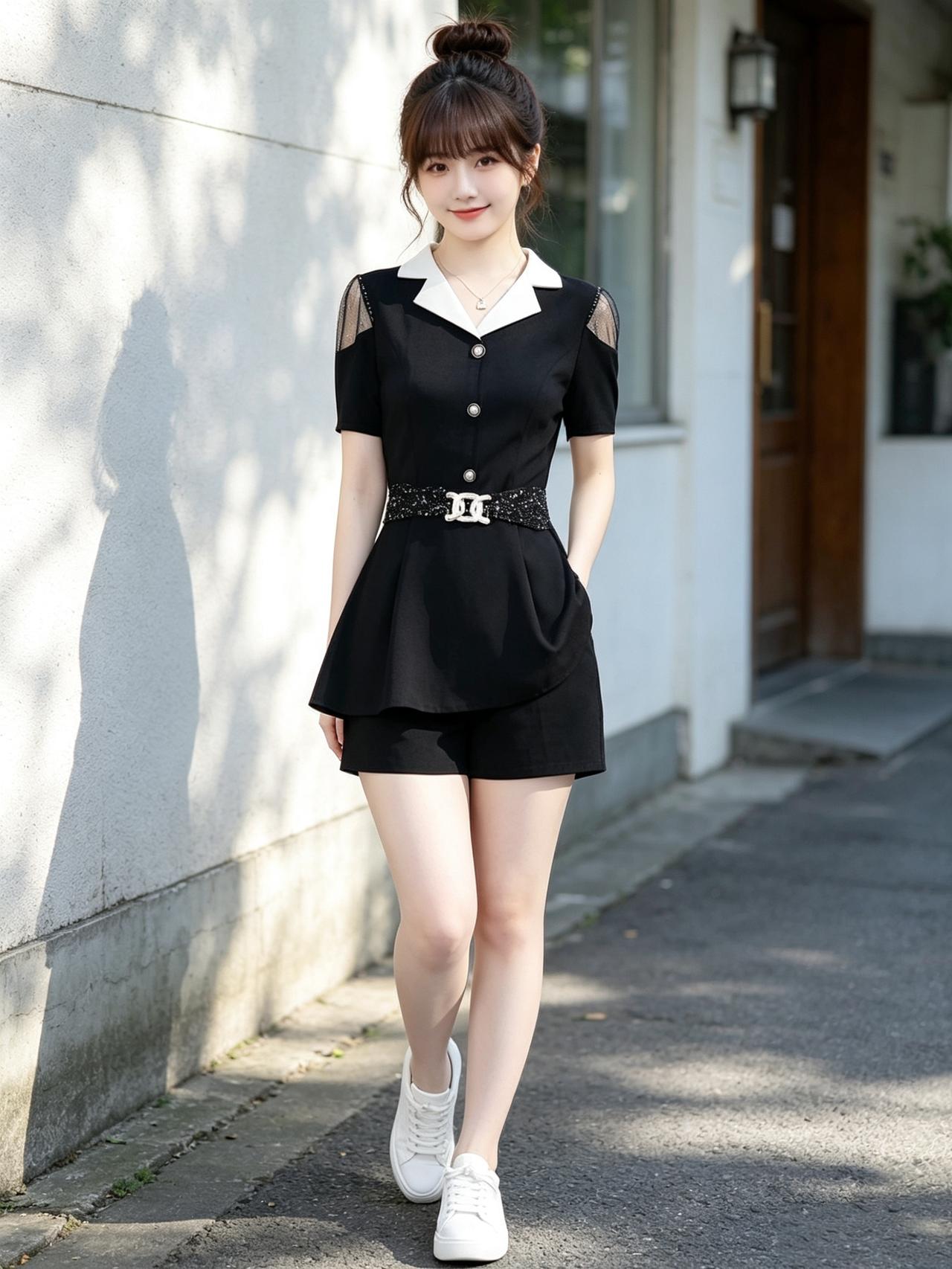 甜美少女风穿搭，黑白撞色短上衣，青春活力满满！🌟👗👟女孩子怎么穿搭既时尚又