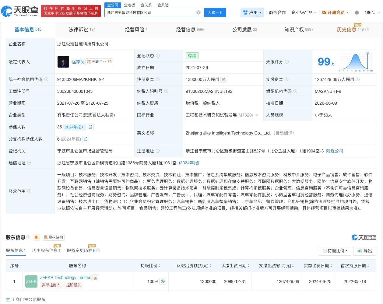 李书福卸任极氪董事长
淦家阅接任极氪法定代表人
天眼查App显示，近日，浙江极氪