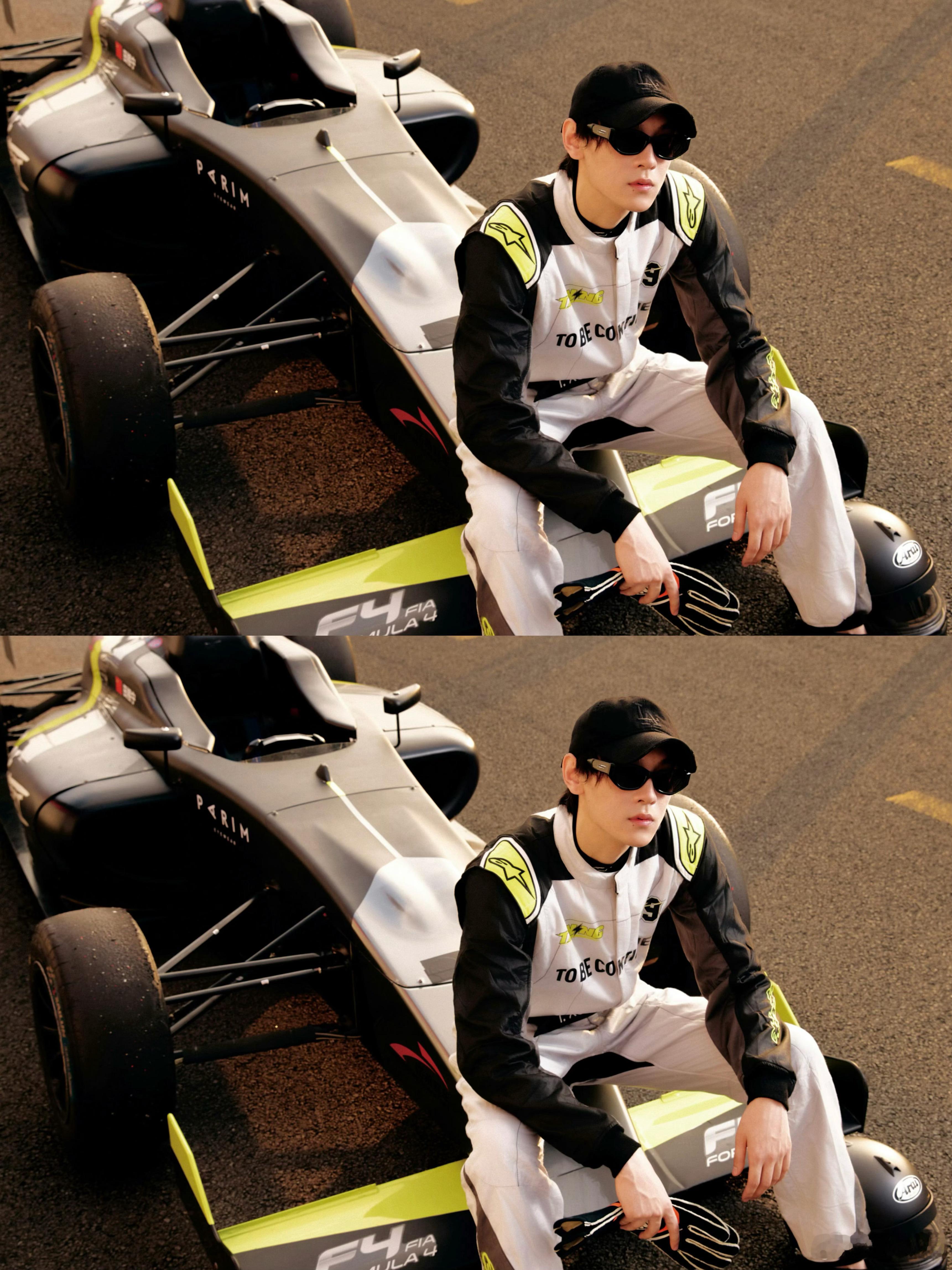 田栩宁赛车服大片好帅！这宽肩窄腰的线条绝了！赛车服上还有田栩宁的名字，满满的细节