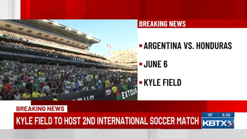 据美国KBTX电台：消息人士透露，阿根廷男足国家队与洪都拉斯男足国家队，将于6月