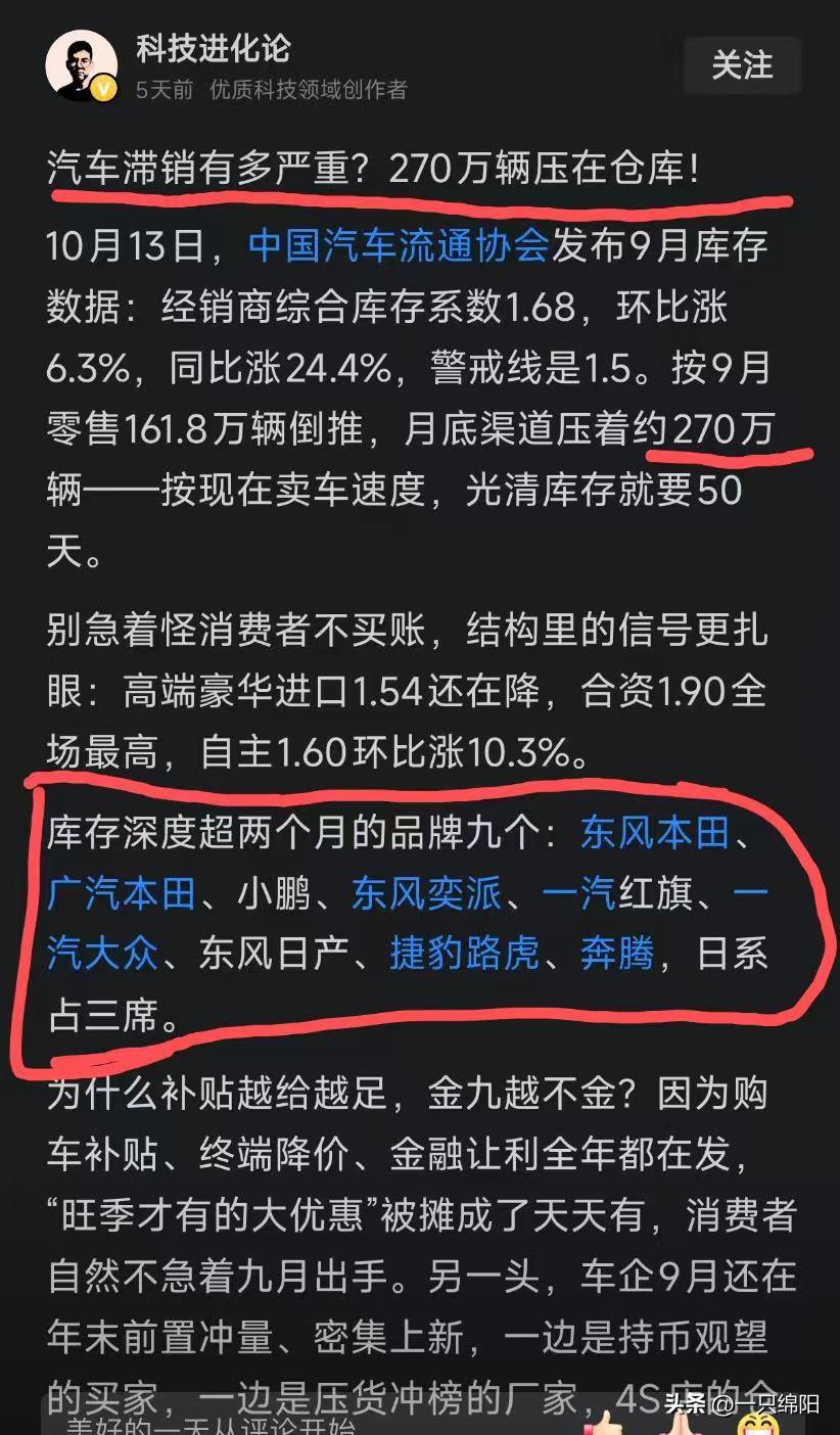 乖乖不得了，今年汽车滞销库存压力已经达到270万辆了

今年汽车卖不动，厂家让利