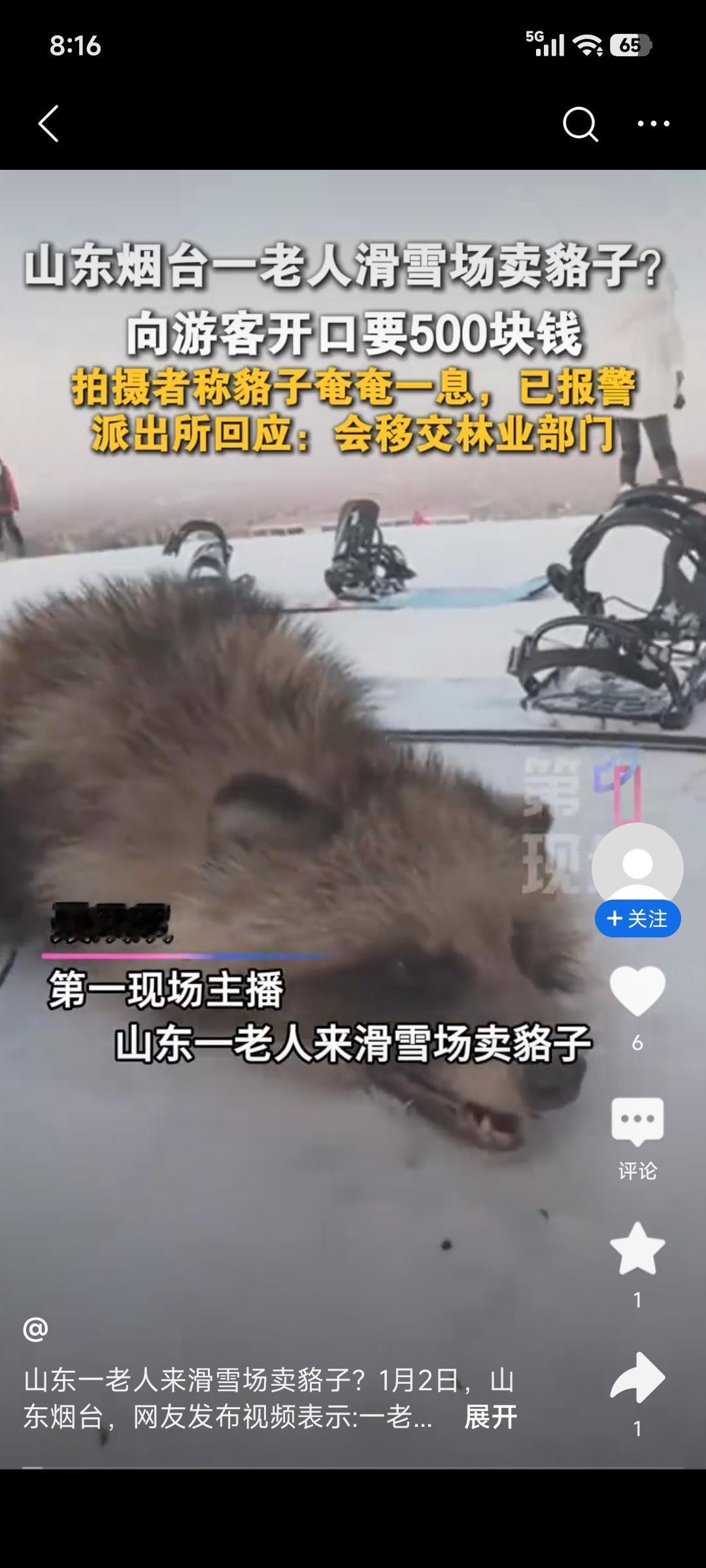 1月2日，山东烟台海阳市林山滑雪场上演了惊险一幕。有网友发视频，一老头售卖国家二