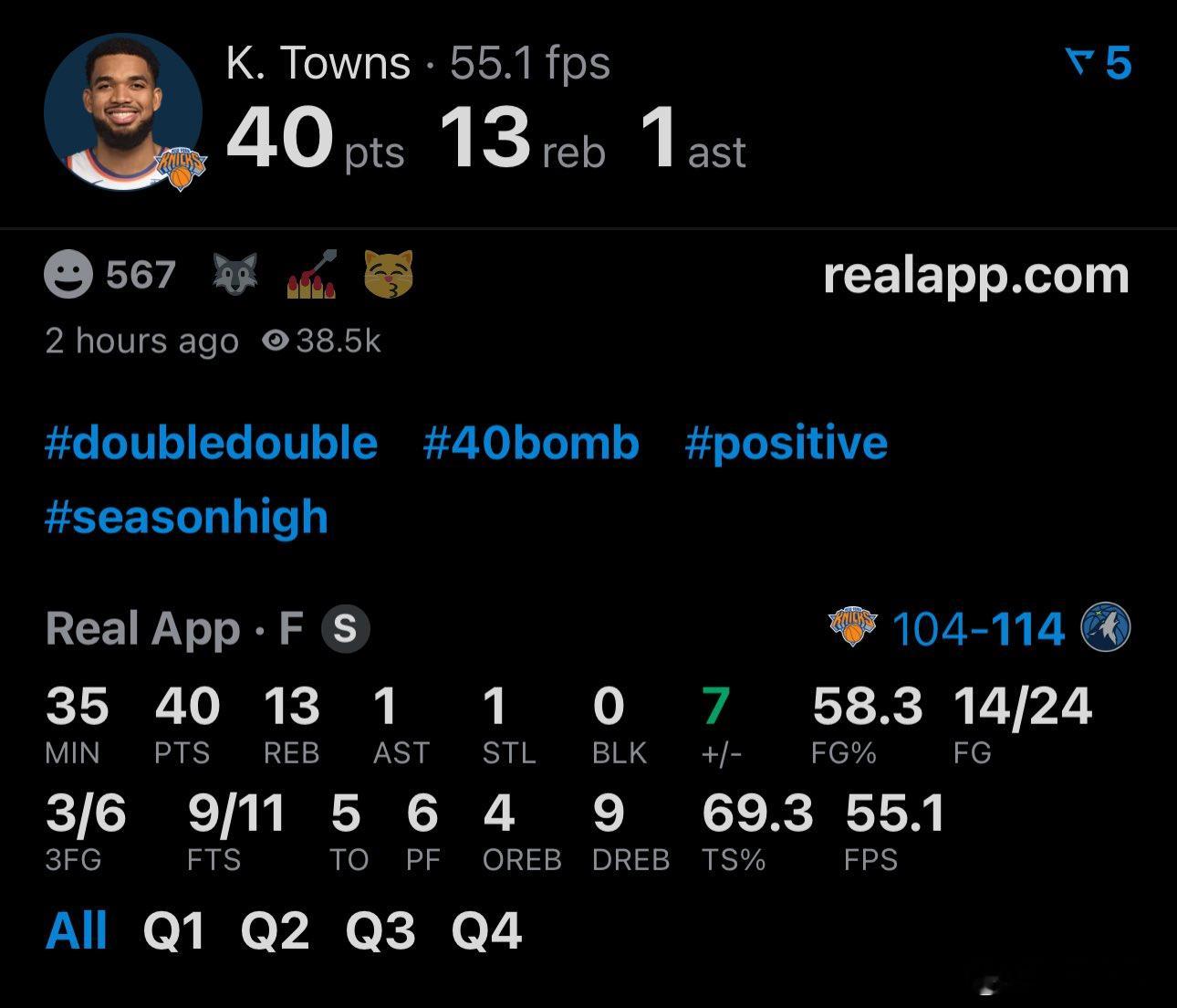 重新回到自己最熟悉的地方，唐斯用赛季新高的40分13篮板，再次证明了当时森林狼的