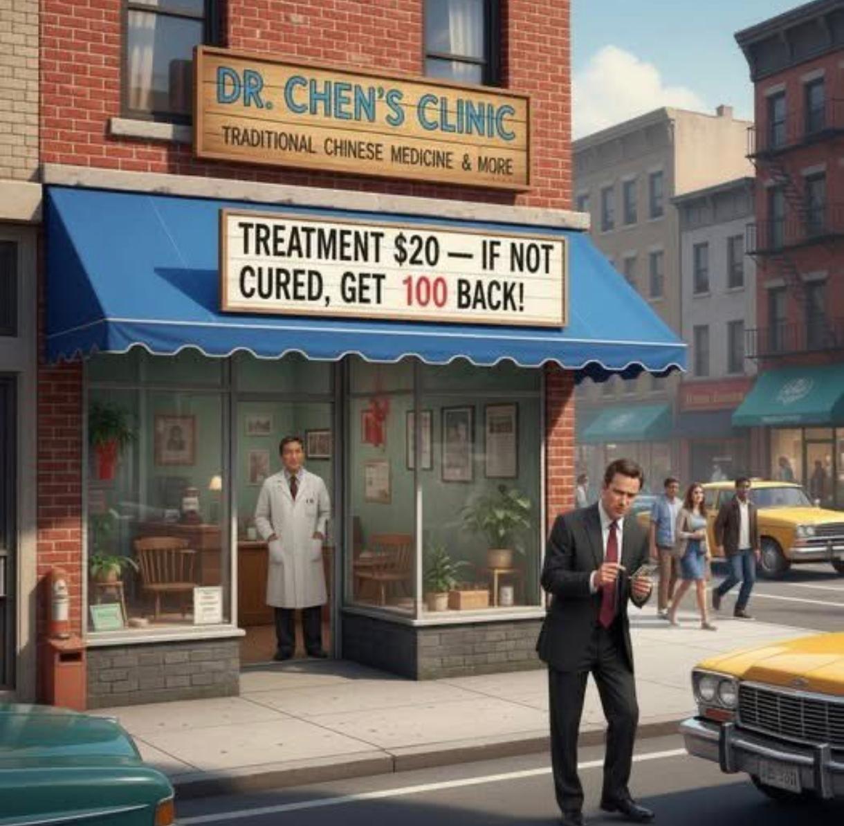 一位中国医生前往美国，却找不到在医院的工作。于是他在街上开了一家小诊所，并竖立了