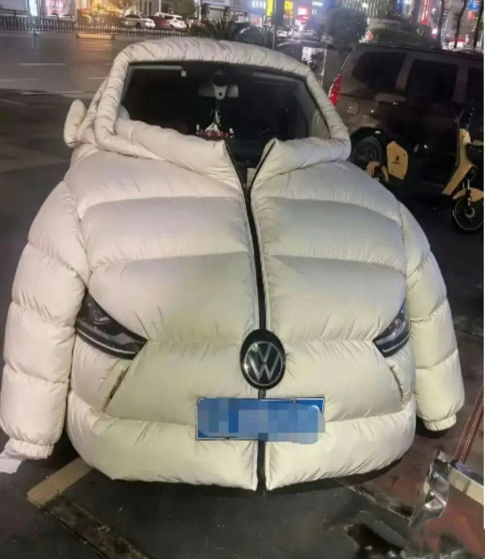 这车穿羽绒服：是怕冻着还是太潮了 
