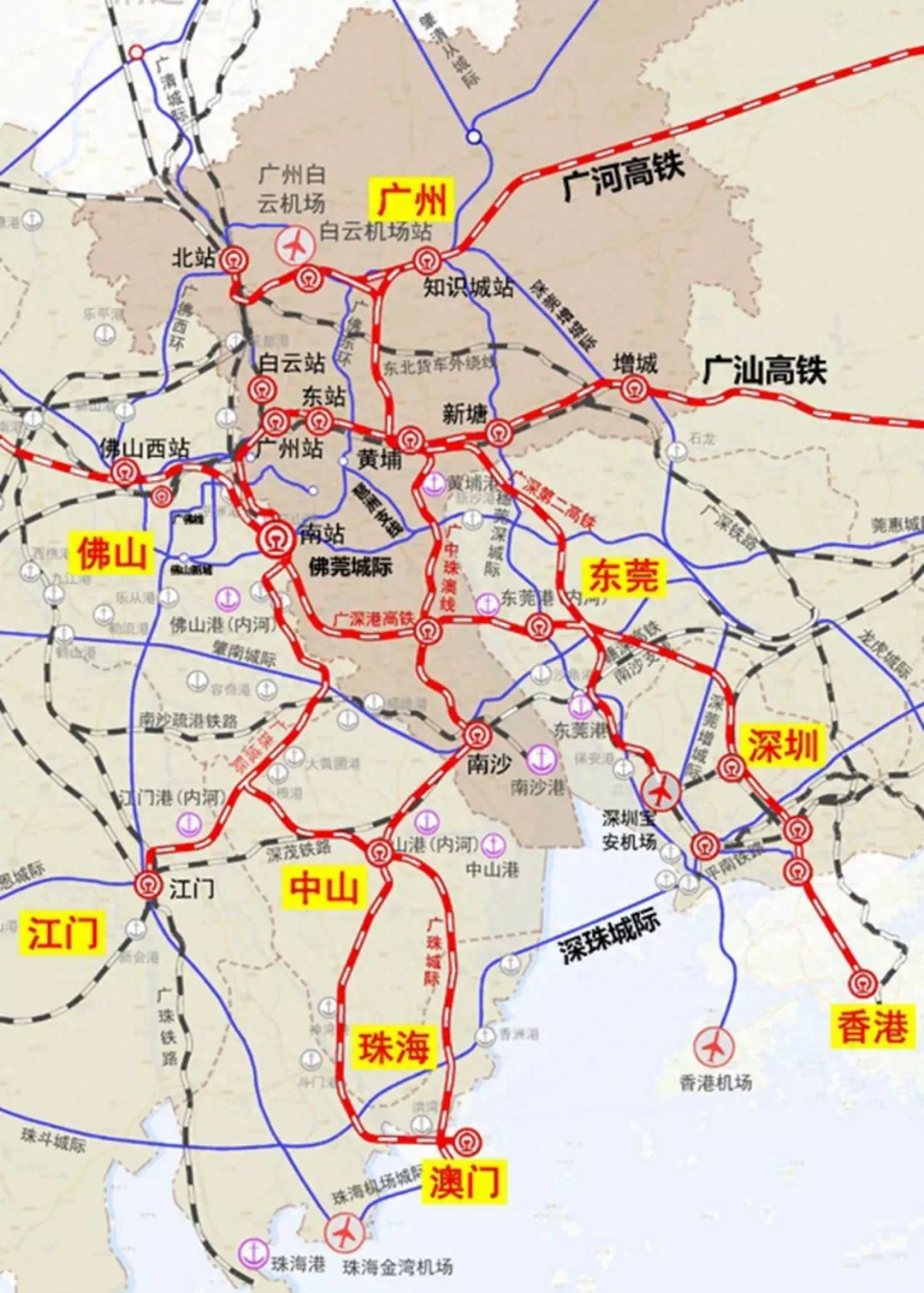 广州铁路交通网及站点分布图