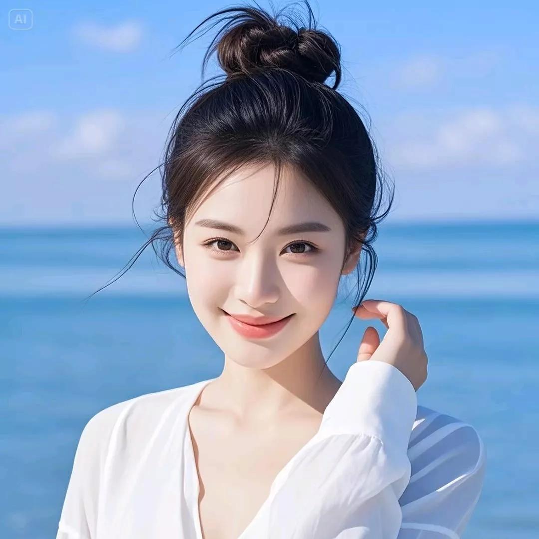 阳光沙滩，温柔微笑，海边少女少女感微笑女孩 海边温柔女孩 海边少女 海边白衣少女