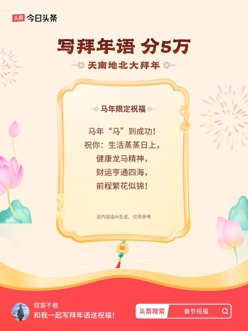写拜年语送祝福新春拜年送祝福！我的祝福是：“马年“马”到成功！祝你：生活蒸蒸日上