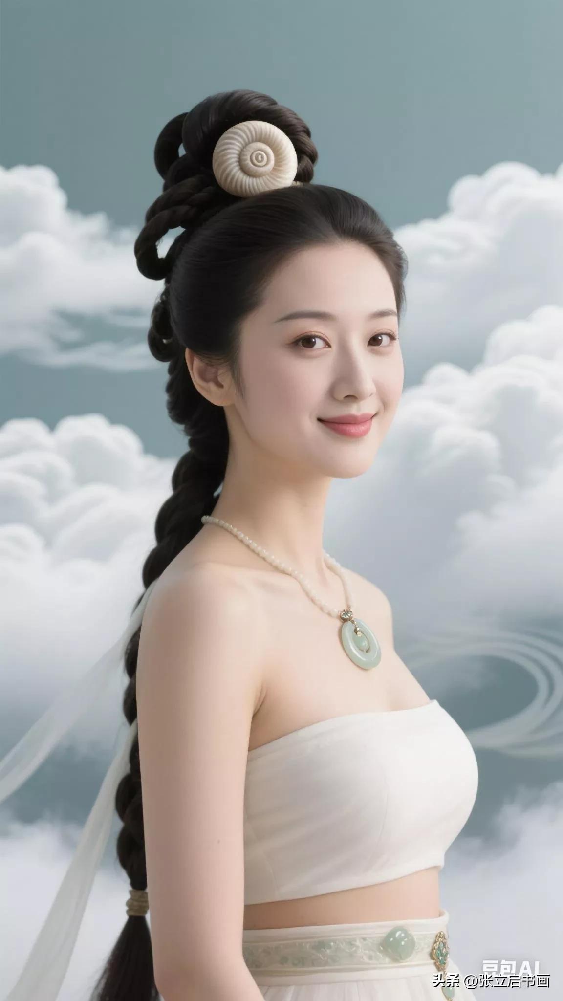 云中仙子，玉佩轻摇。张立启原创书画AI作品古仕女发髻集锦首发第440期AI唐髻雅
