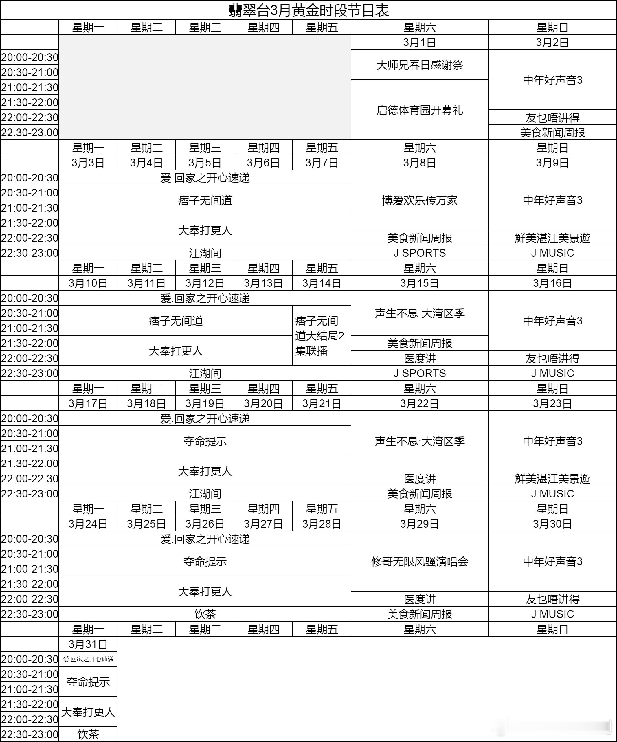 翡翠台3月黄金时段节目表新剧：夺命提示 ​​​