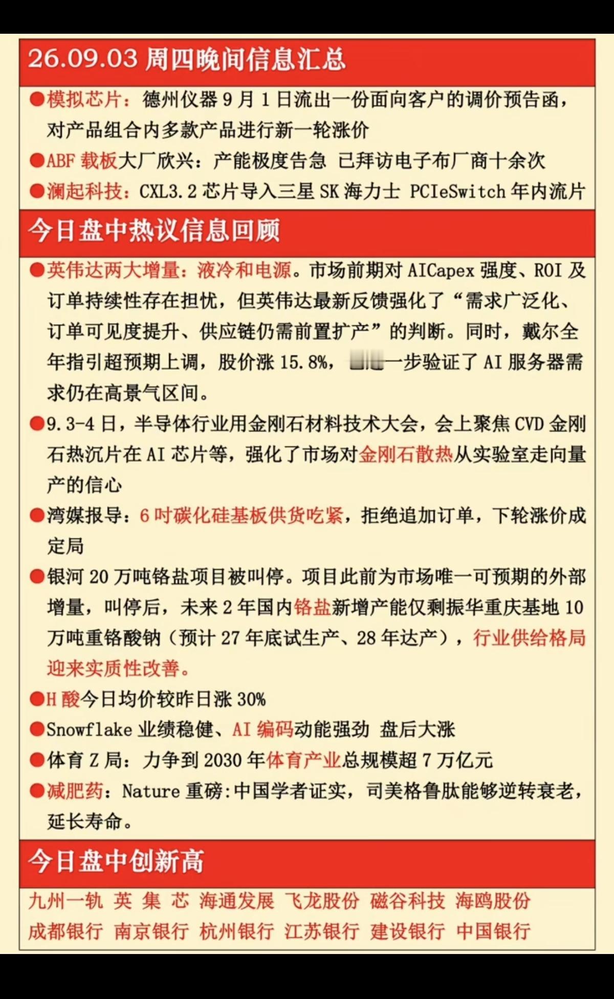 9.03周四  晚间：财经热点信息整理！

1.模拟芯片
2.ABF载板
3.英