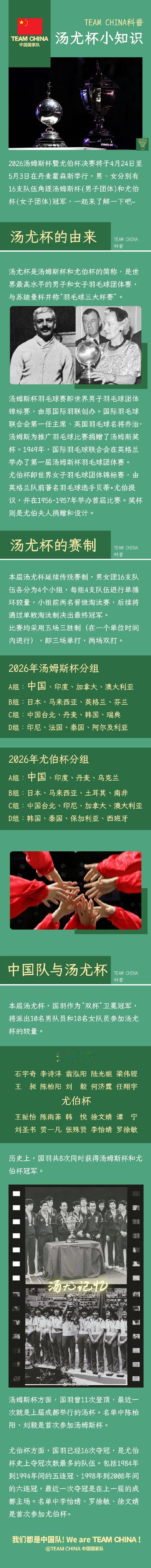 汤尤杯小知识，国羽是双杯卫冕冠军
2026汤尤杯，国羽加油咯，争取卫冕成功