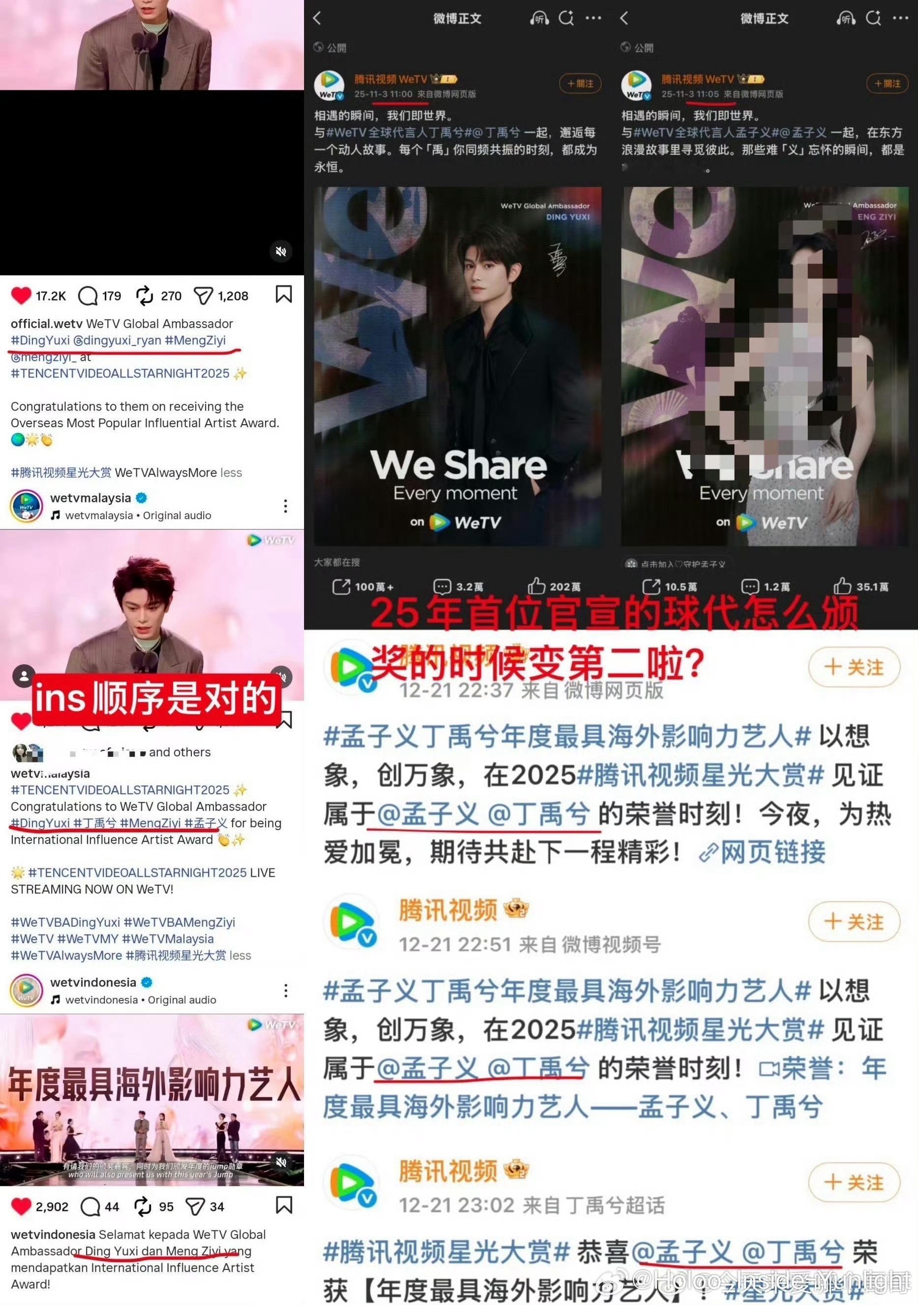 丁禹兮家给腾讯排字维权了最具海外影响力艺人官宣顺位，问为什么丁禹兮的位置在后，当