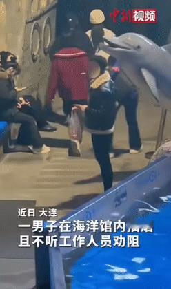 “成精了！”辽宁大连，一男子在海洋馆内抽烟，一旁的工作人员见状，赶忙上前劝阻，男