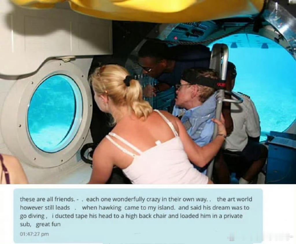 爱泼斯坦曾称帮霍金圆了潜水梦！2006年3月，霍金参加“爱泼斯坦基金会”资助的物