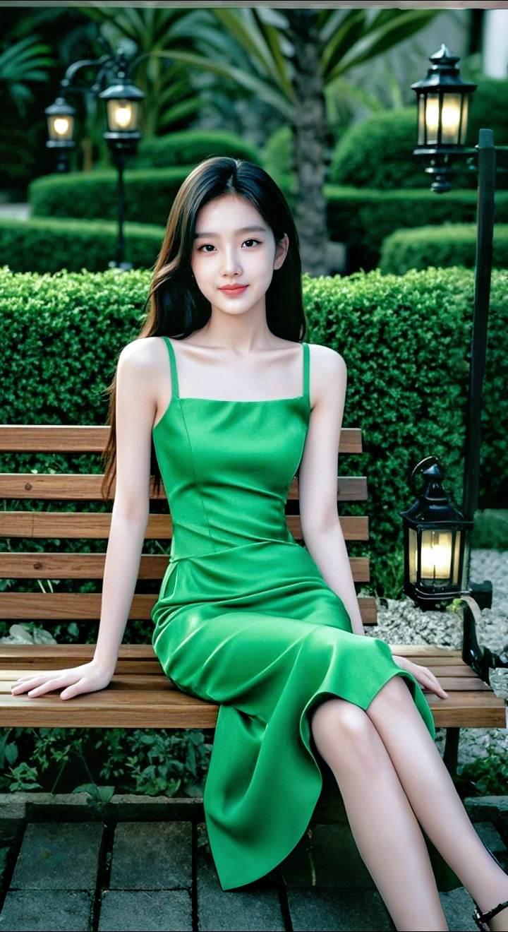 AI扩图 AI绿衣佳人