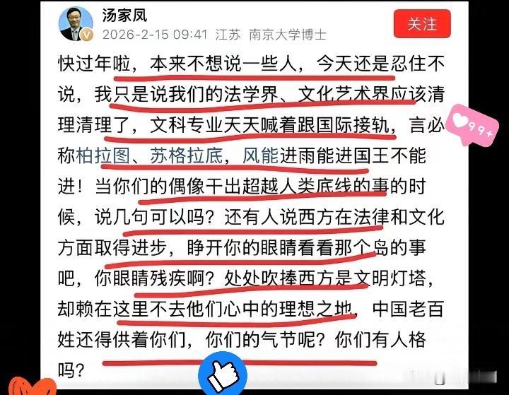 过年本是和气日子，南京大学汤家凤博士却彻底怒了，直接炮轰法学界、文艺界里的部分公