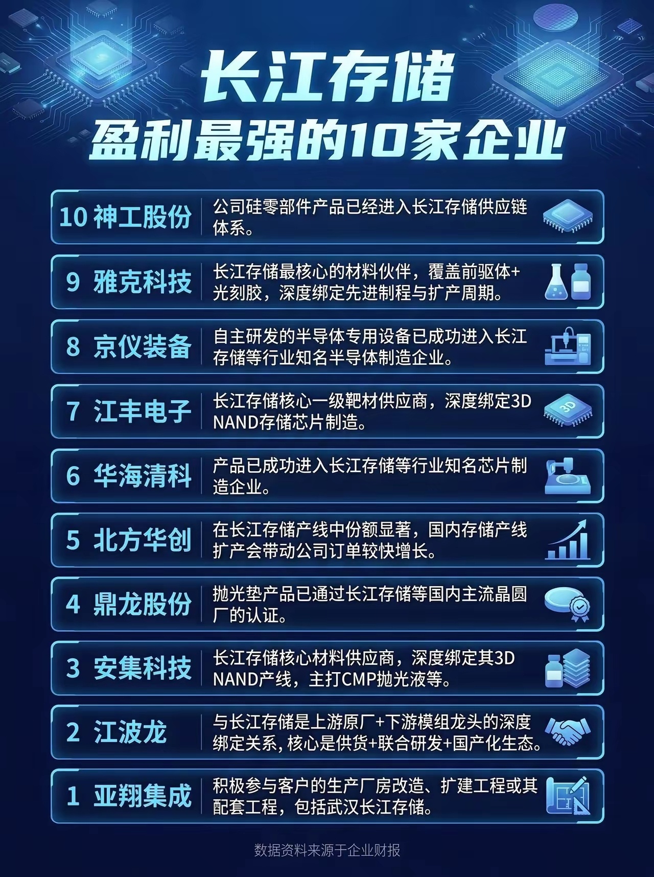 长江存储，盈利最强的10家企业。长江存储 盈利能力 