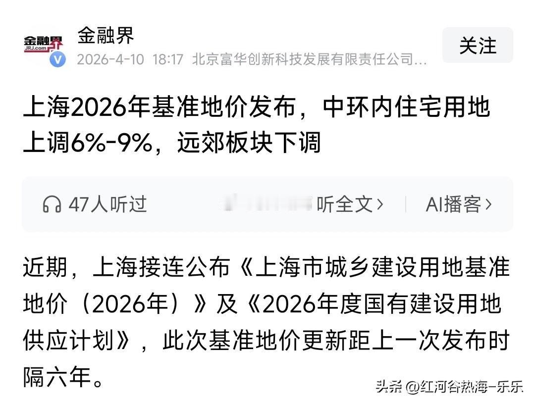 上海核心城区的地价，开始涨了……