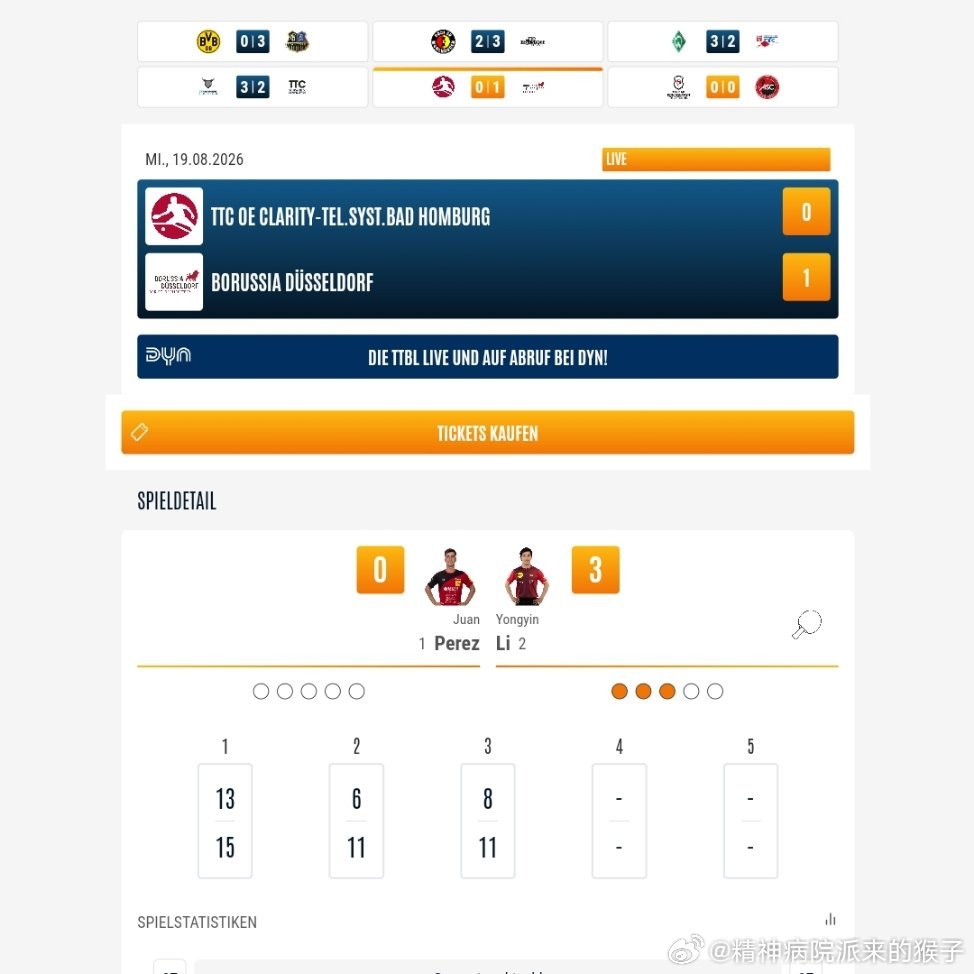 李永胤3比0佩雷斯（13，6，8）第二盘：卡纳克VS伊沃本杜塞尔多夫一比零霍姆堡