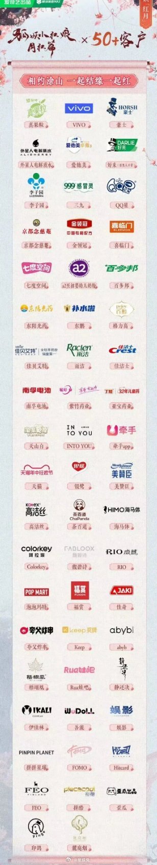 《狐妖小红娘月红篇》合作品牌高达56个【史冠】，创下电视剧播出前官宣品牌历史记录