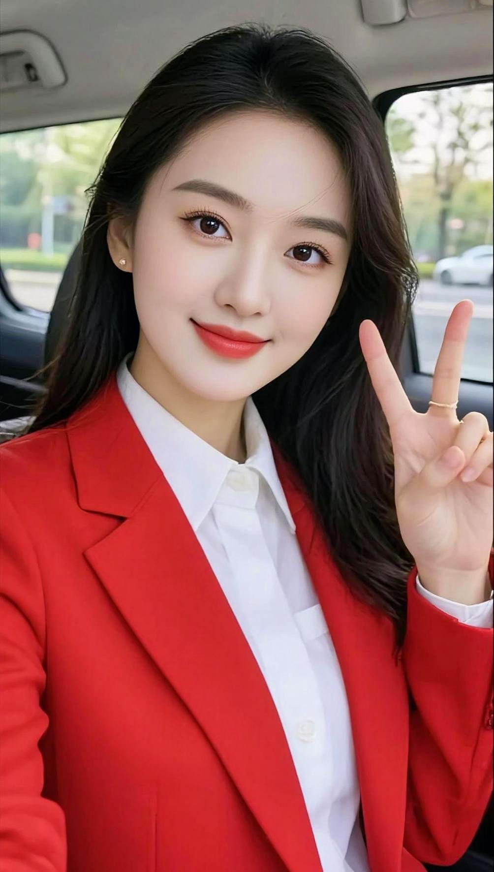 AI车内红衣自拍 抖音ai创作