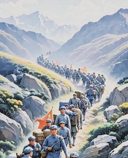 1934年深秋，夜色笼罩于都河畔，长长的火把队伍如光链蜿蜒，红军主力即将踏上战略