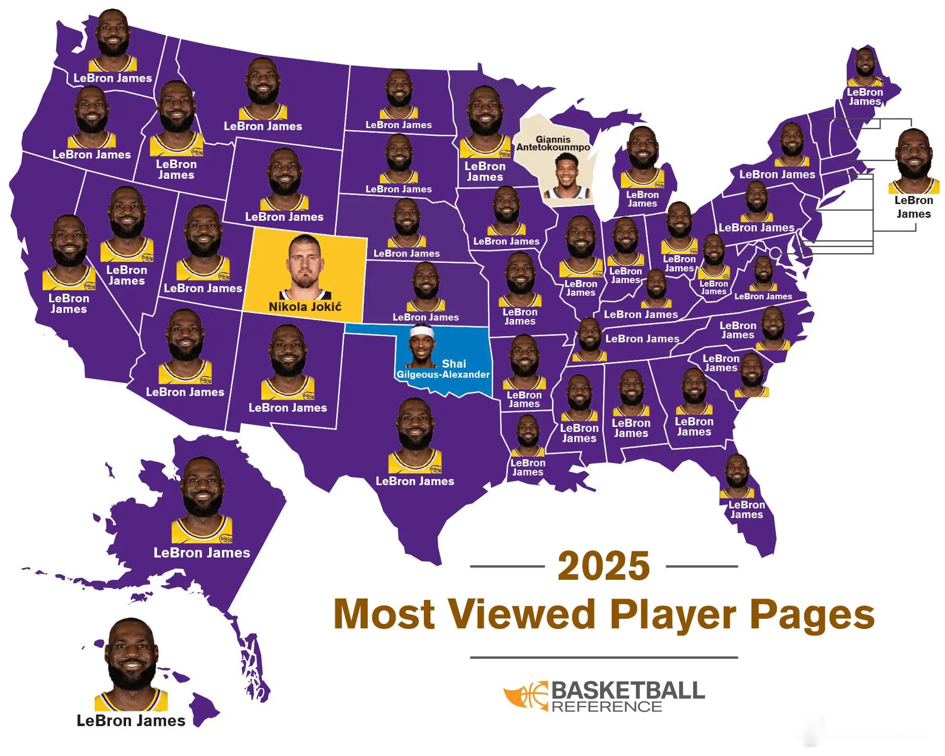 美媒Basketball Reference公布美国各地区观看最多的球星 