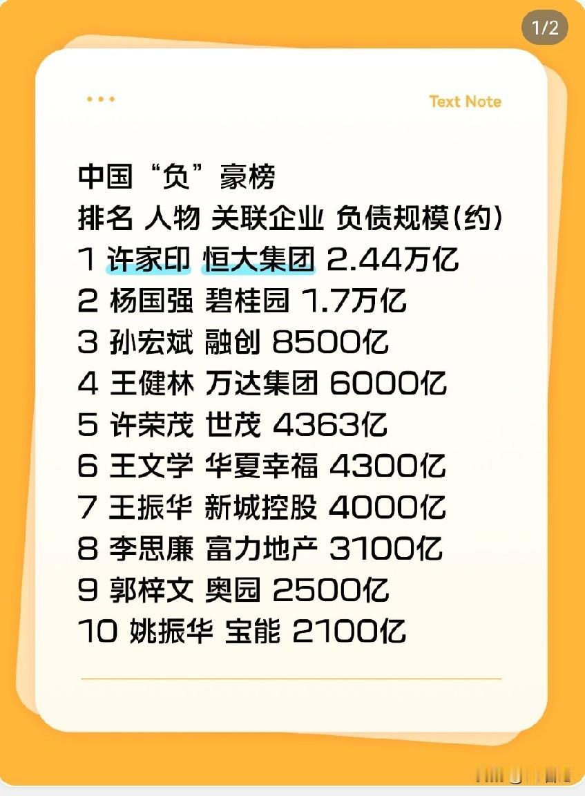 《当“首富”变“首负”：万亿负债背后，是时代的赌局与清醒》

这张“负豪榜”，像