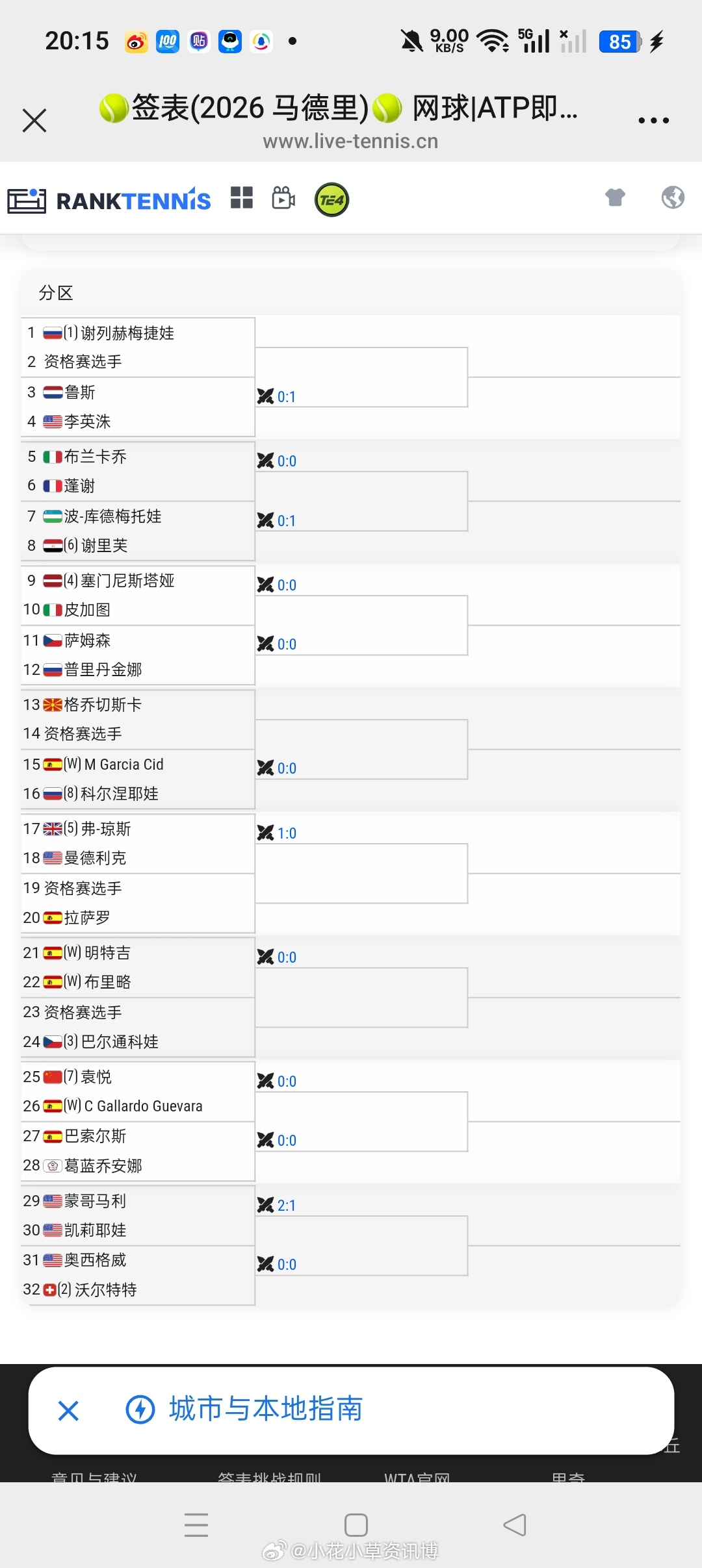 小花小草资讯小花小草资讯 【马德里🇪🇸W125】女单正赛签表🇨🇳袁悦vs