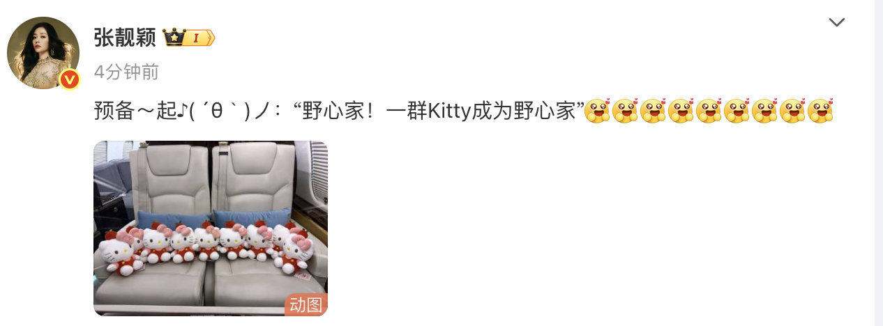 张靓颖晒HelloKitty方阵张靓颖 一群Kitty成为野心家 所有喜欢Hel