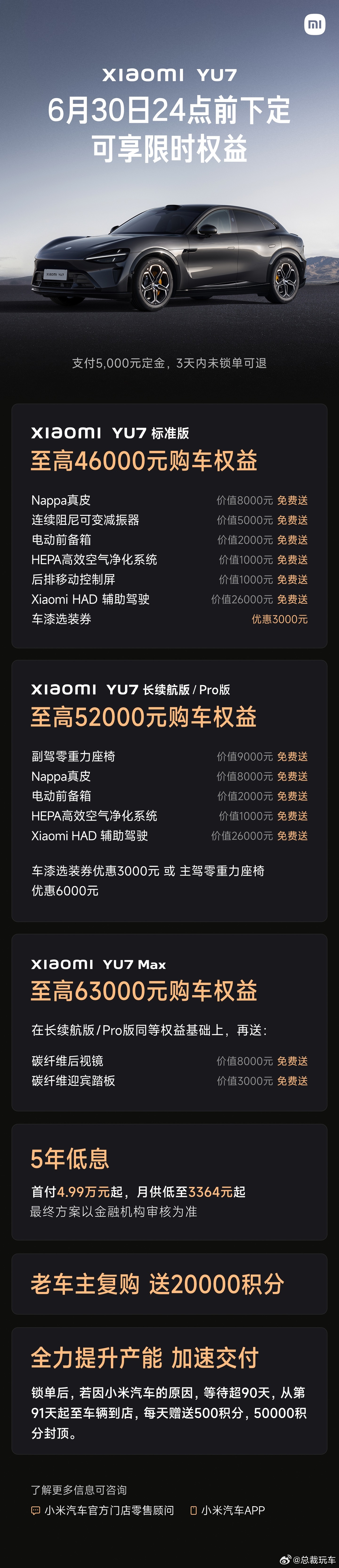 26年买小米还是买特斯拉小米YU7这波定价真的狠。标准版23.35万，续航643