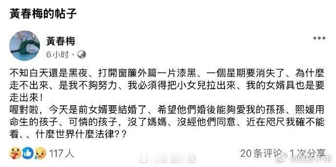 汪小菲明天举办婚礼S妈说：“今天是前女婿要结婚了，希望他们婚后能够爱我的孙孙，大
