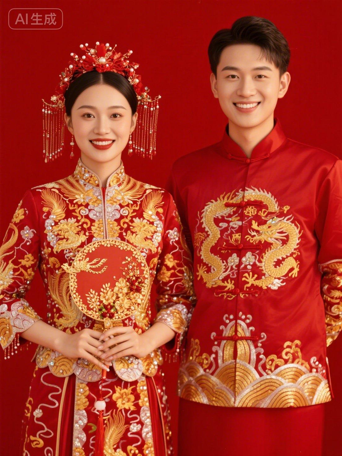 结婚一定要试试红色秀禾服，把东方女生的温婉柔美展现得淋漓尽致。精致的绣工配上大气