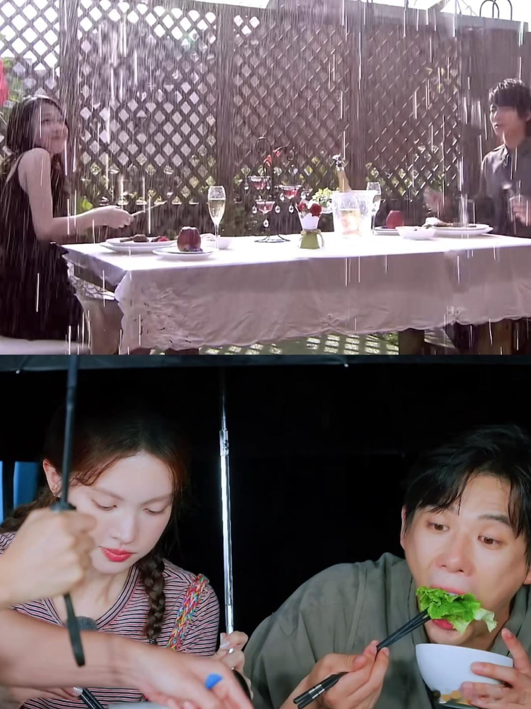 当初是谁说《公主小妹》里雨中吃牛排太夸张，这不跟电视剧集一模一样吗，下雨了一点没