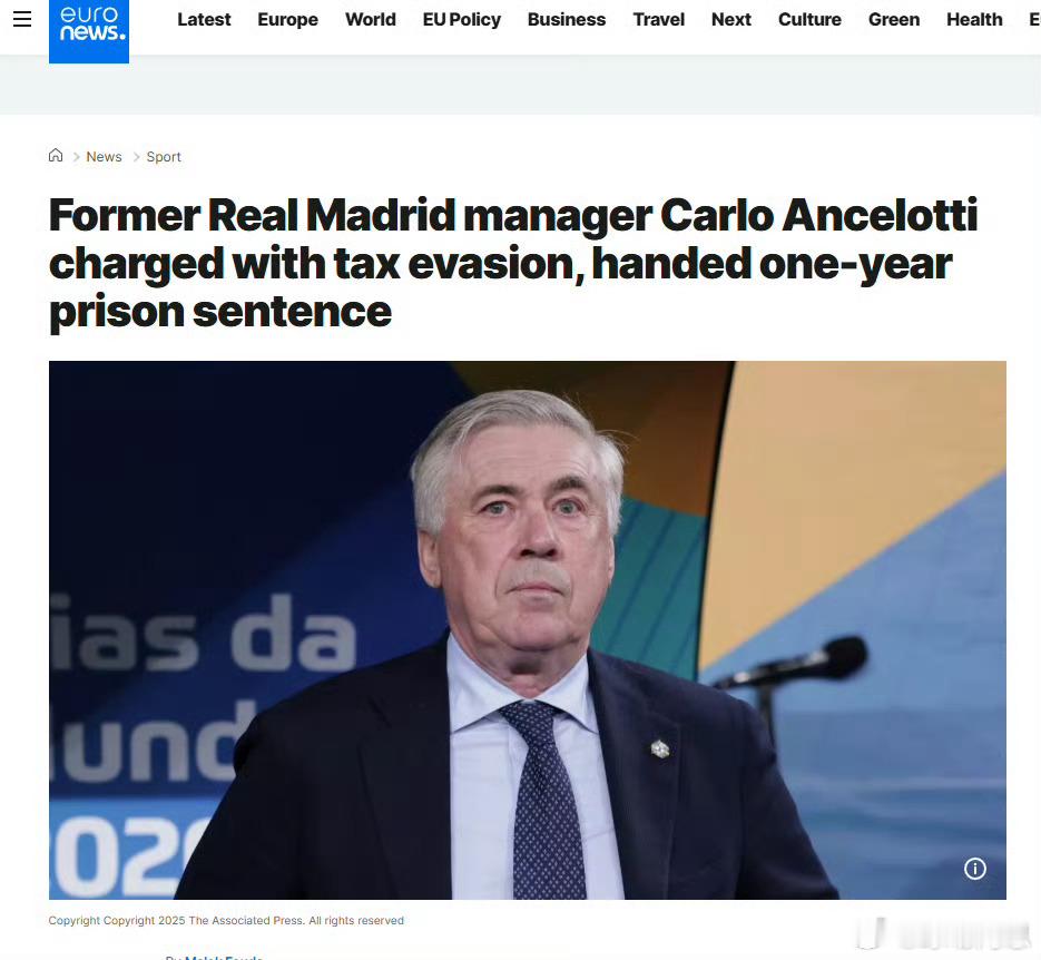 前皇家马德里主教练卡洛·安切洛蒂被控逃税，被判处一年监禁这位现任巴西国家队主教练