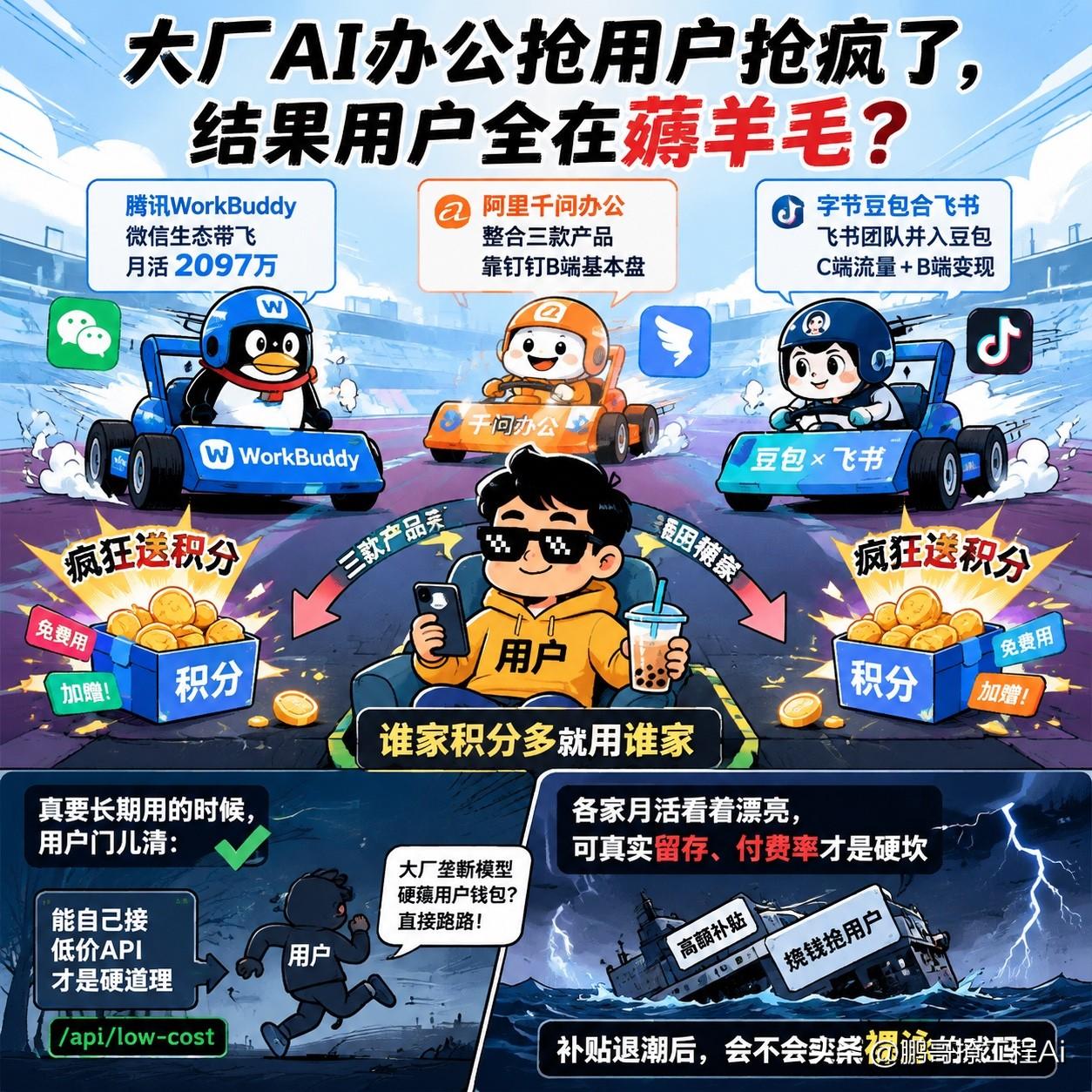 大厂AI办公抢用户抢疯了，结果用户全在薅羊毛？

最近腾讯WorkBuddy、阿
