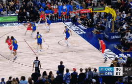 亚历山大“准绝杀”掘金！
北京时间12月17日，雷霆与掘金的比赛进行至最后一刻，