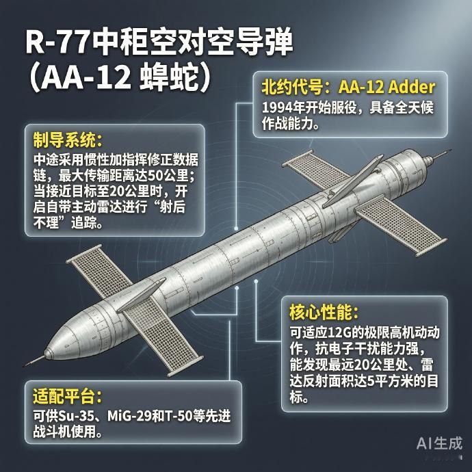 军事ai新视野 俄罗斯R-77空对空导弹R-77空对空导弹是苏联研制的中程空对空