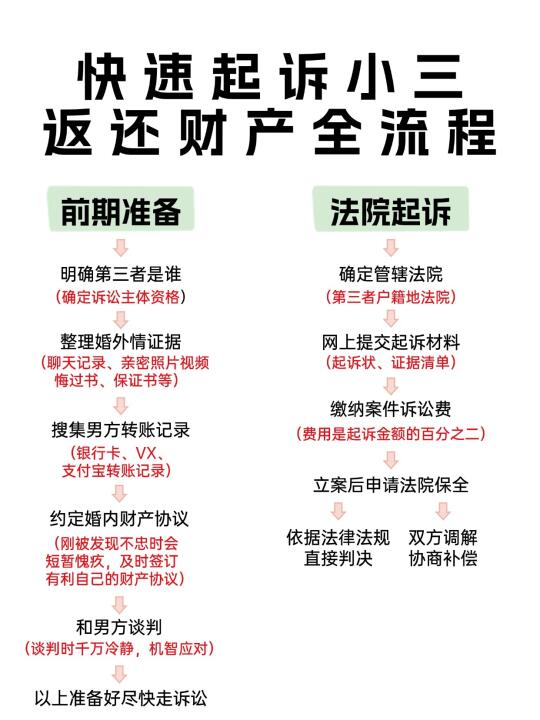 原配必看❗快速起诉第三者返还财产全流程