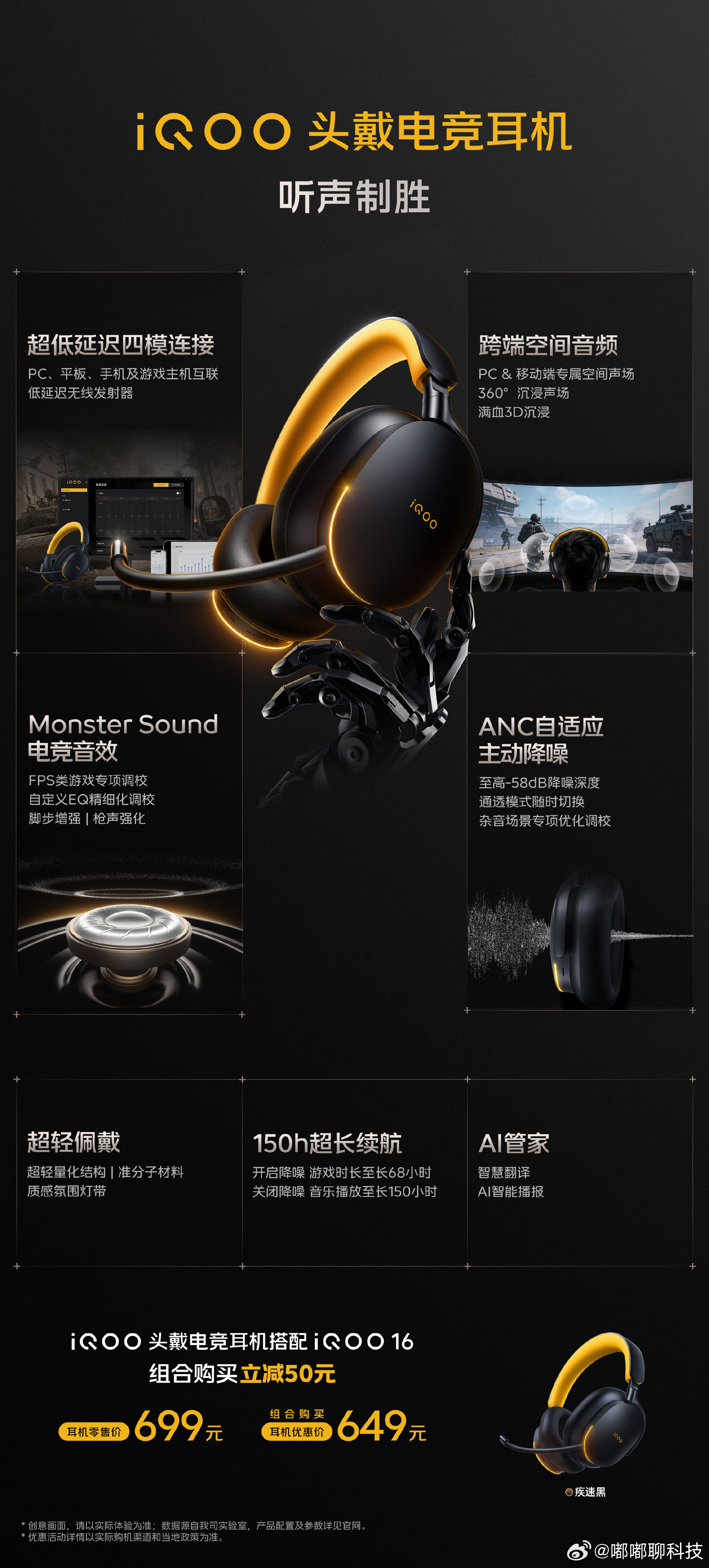 iqoo[超话]iQOO头戴电竞耳机听声制胜这款耳机原价699，如果和iQOO1