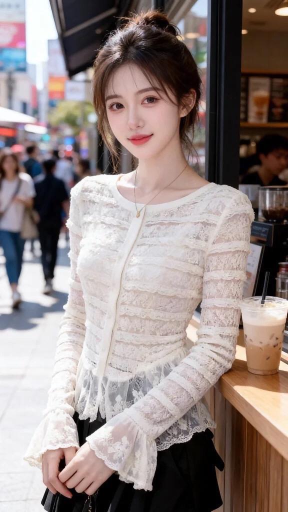 蕾丝打底衫 约会穿搭 显瘦搭配甜美女孩 温柔穿搭