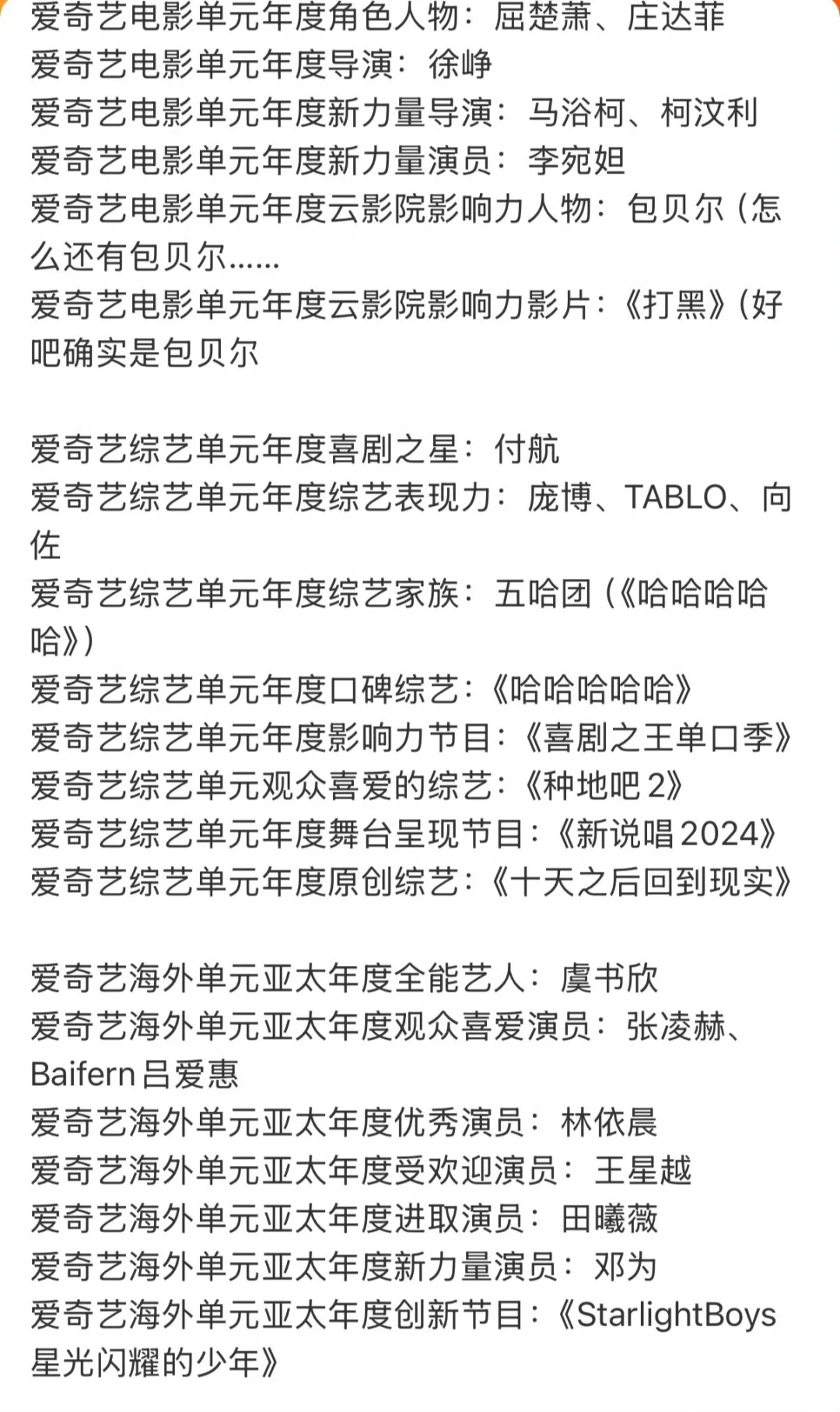 2024 爱奇艺尖叫之夜：众星闪耀，荣耀全揭晓