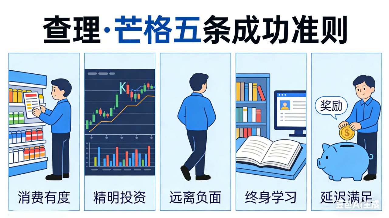 查理・芒格的成功方法论展开，提出做到以下五点，几乎必然会成功：


1.消费有度