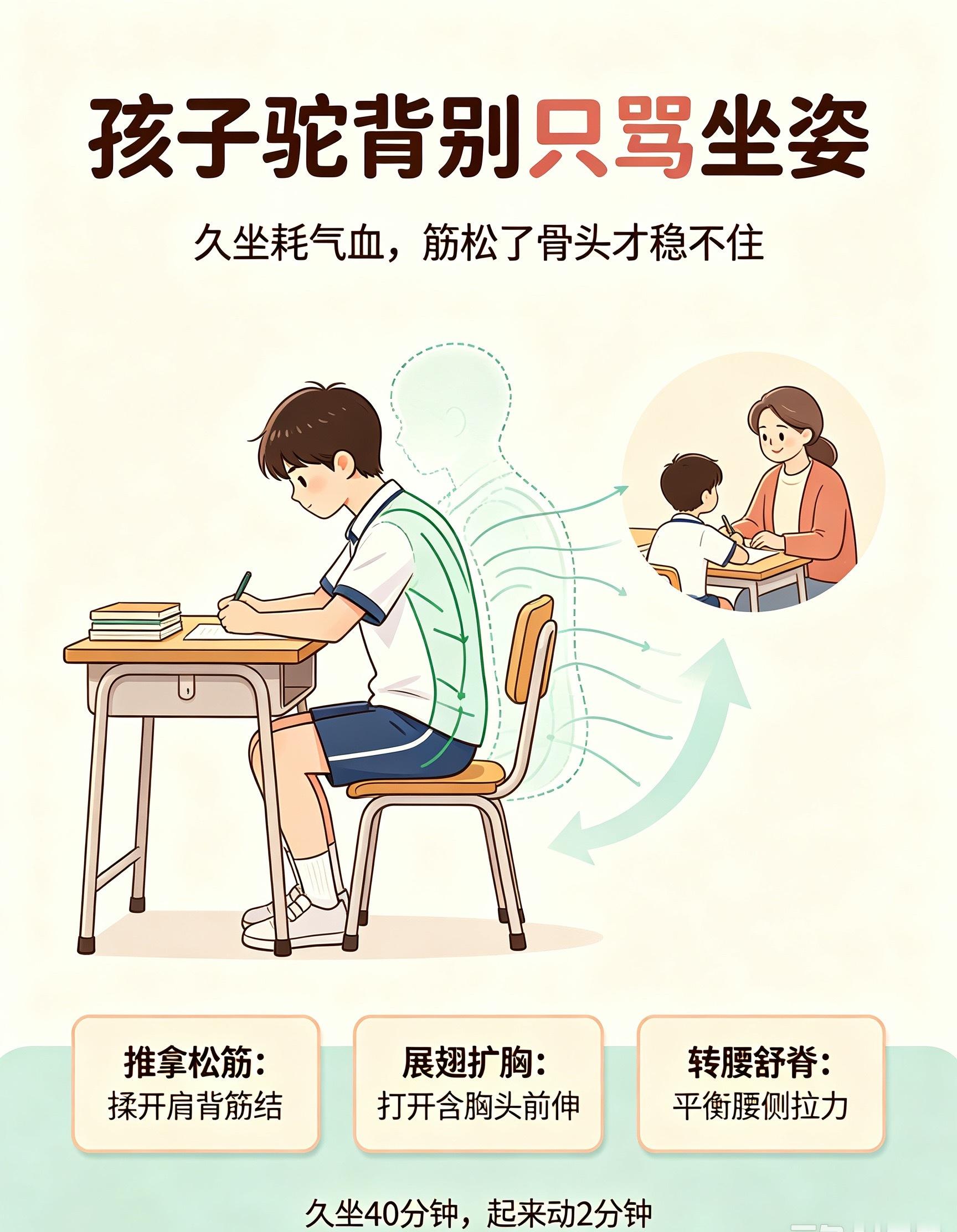 天天盯孩子坐直，越盯越歪？中医：久坐耗气血，筋松了骨头才稳不住有没有家长跟我一样