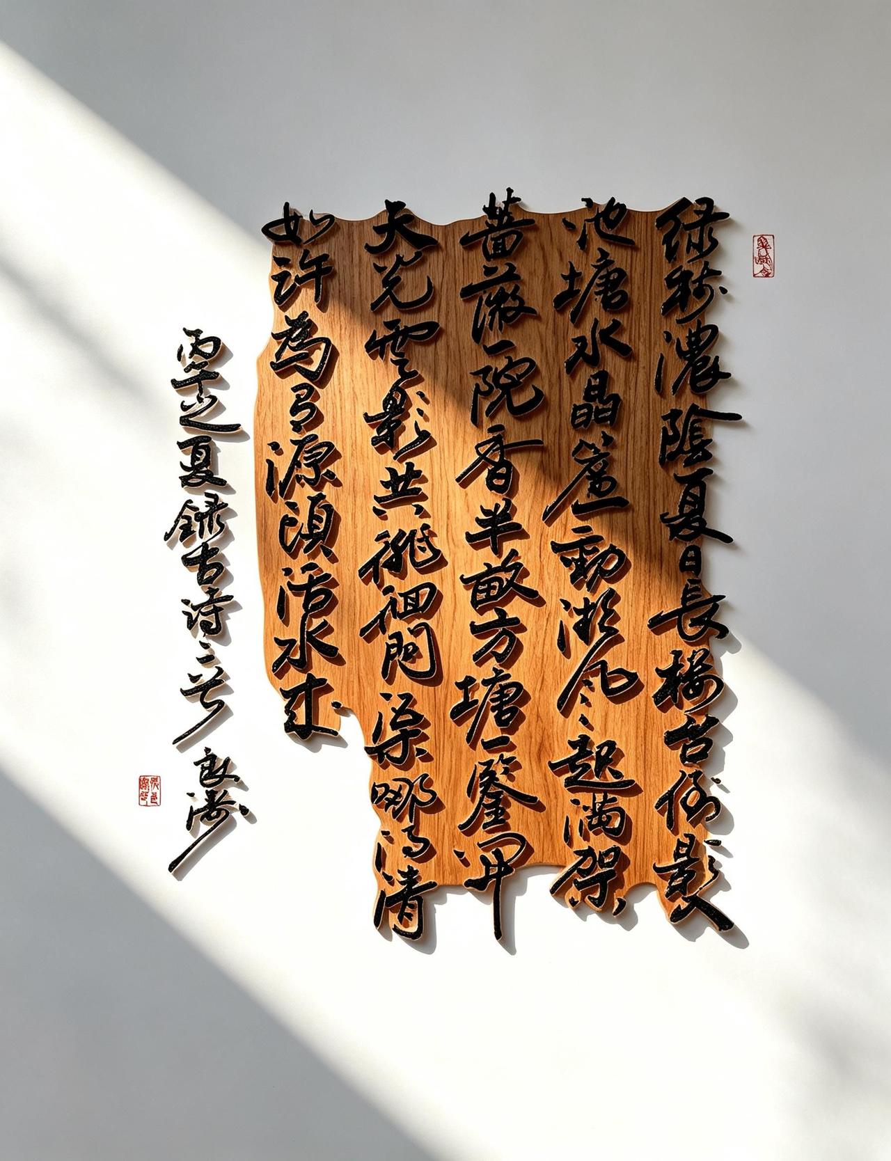 古诗二首，一诗写夏日清和，一诗喻读书明理，行楷录之，一动一静，皆是生活AI木雕光