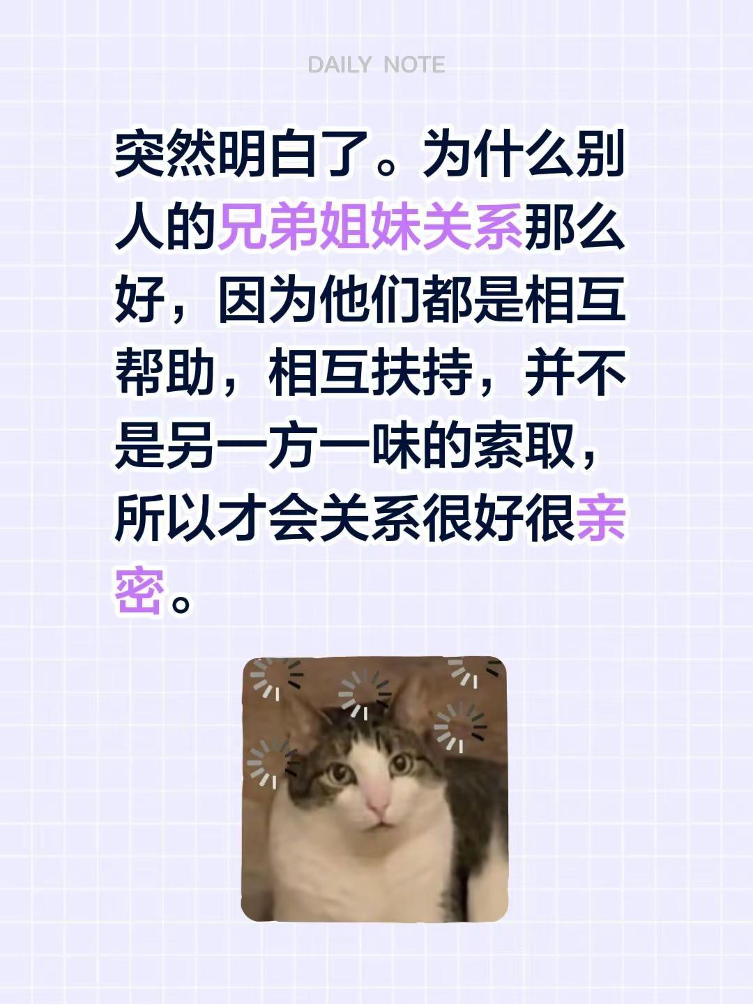 突然明白了。为什么别人的兄弟姐妹关系那么好，因为他们都是相互帮助，相互扶持，并不