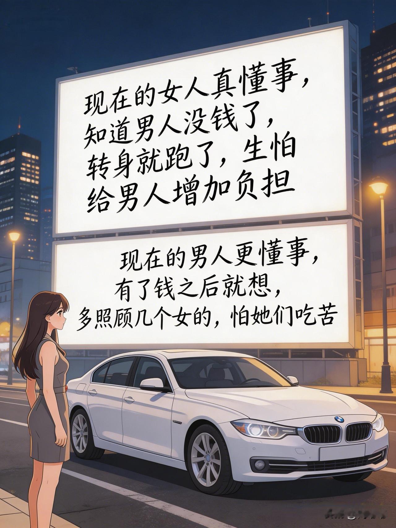 现在的女人真懂事，知道男人没钱了，转身就跑了，生怕给男人增加负担。现在的男人更懂